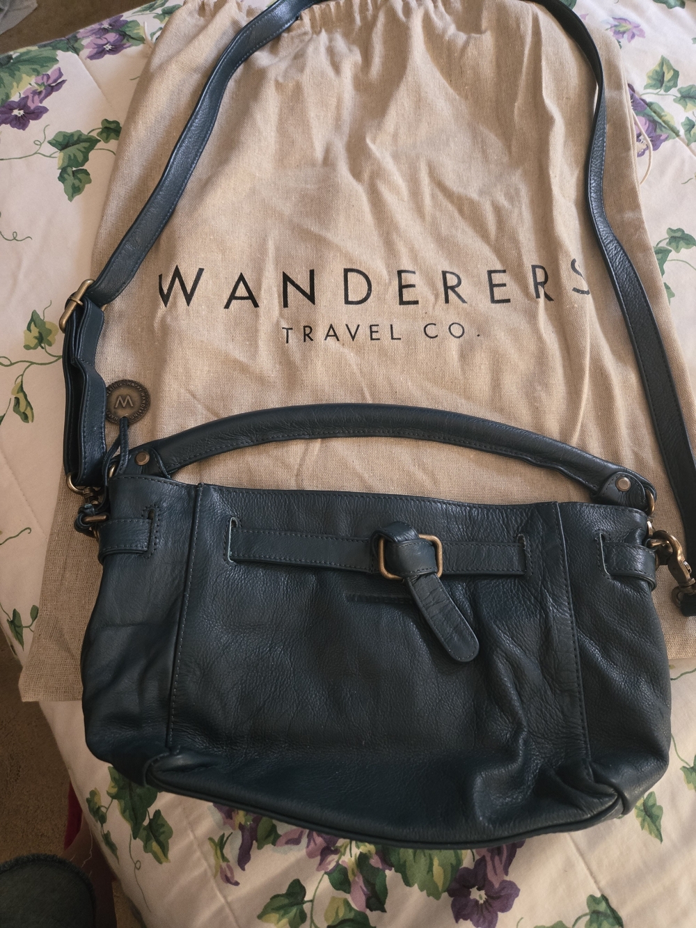 Wanderers Travel Co. Teal Leather Crossbody Bag with Adjustable Strap
